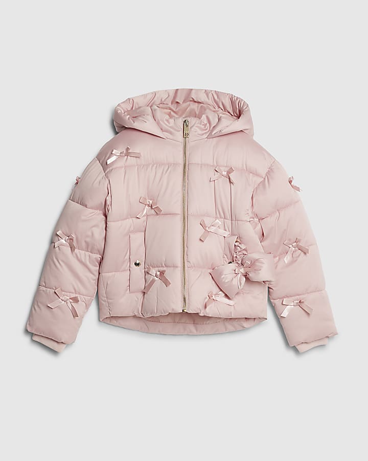 River Island Girls Pink 3D Bow Padded Jacket