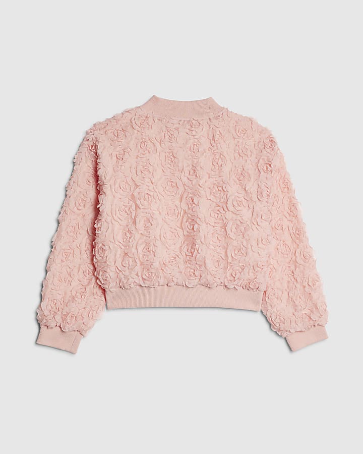 River Island Girls Pink 3D Floral Bomber Jacket