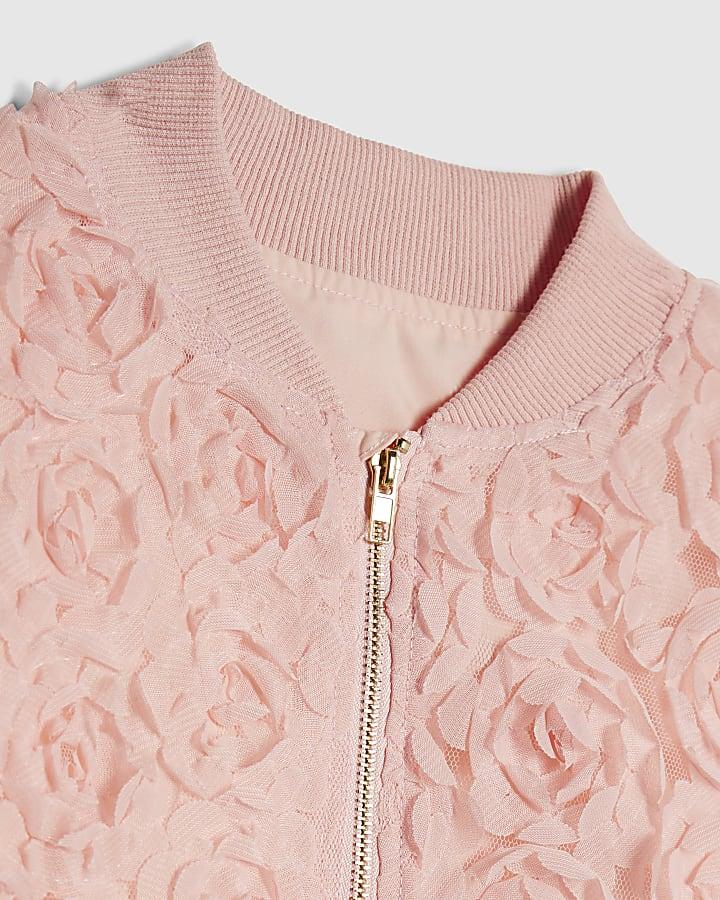 River Island Girls Pink 3D Floral Bomber Jacket