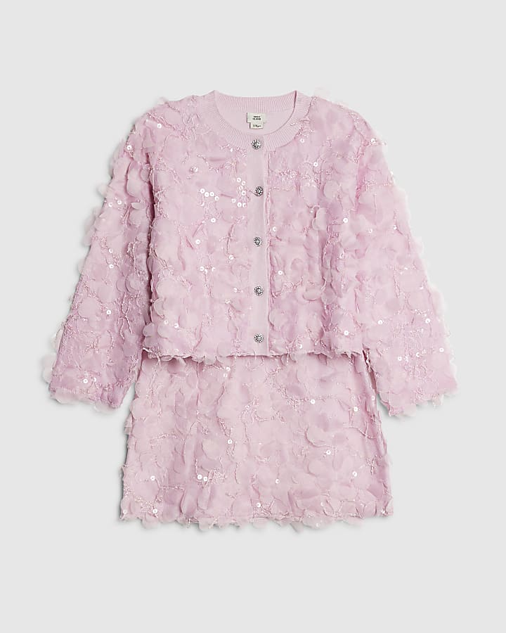 River Island Girls Pink 3D Floral Skirt Set