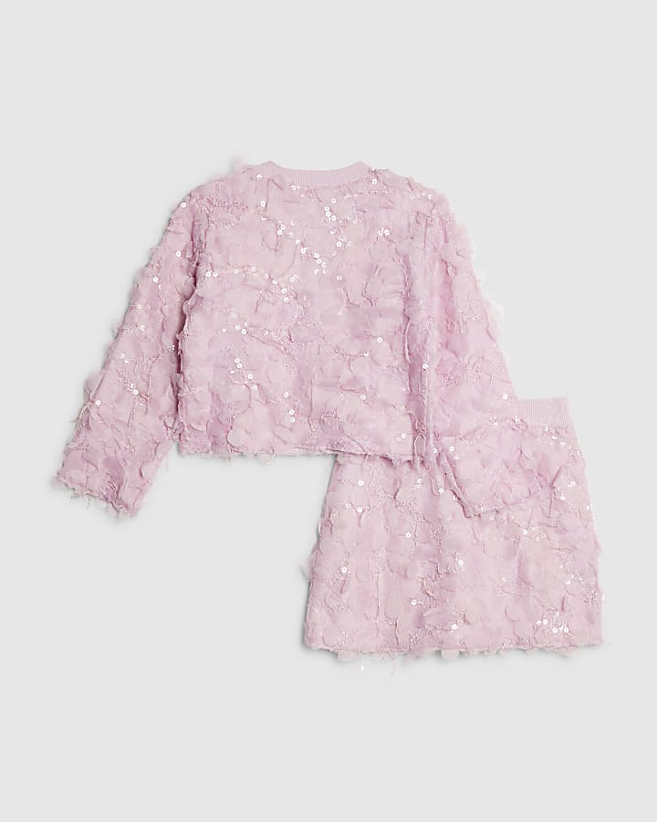 River Island Girls Pink 3D Floral Skirt Set