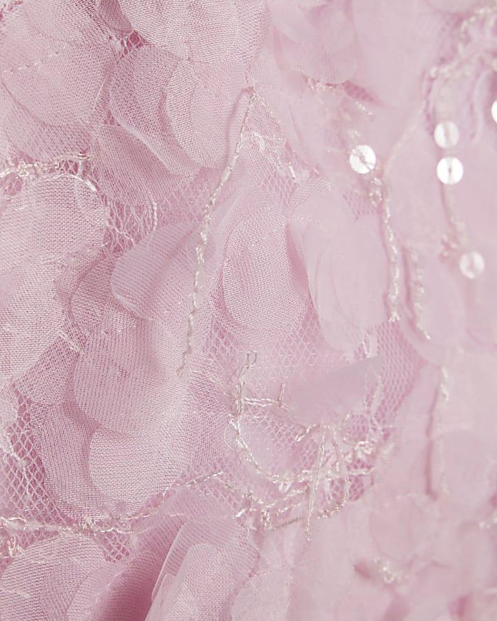 River Island Girls Pink 3D Floral Skirt Set