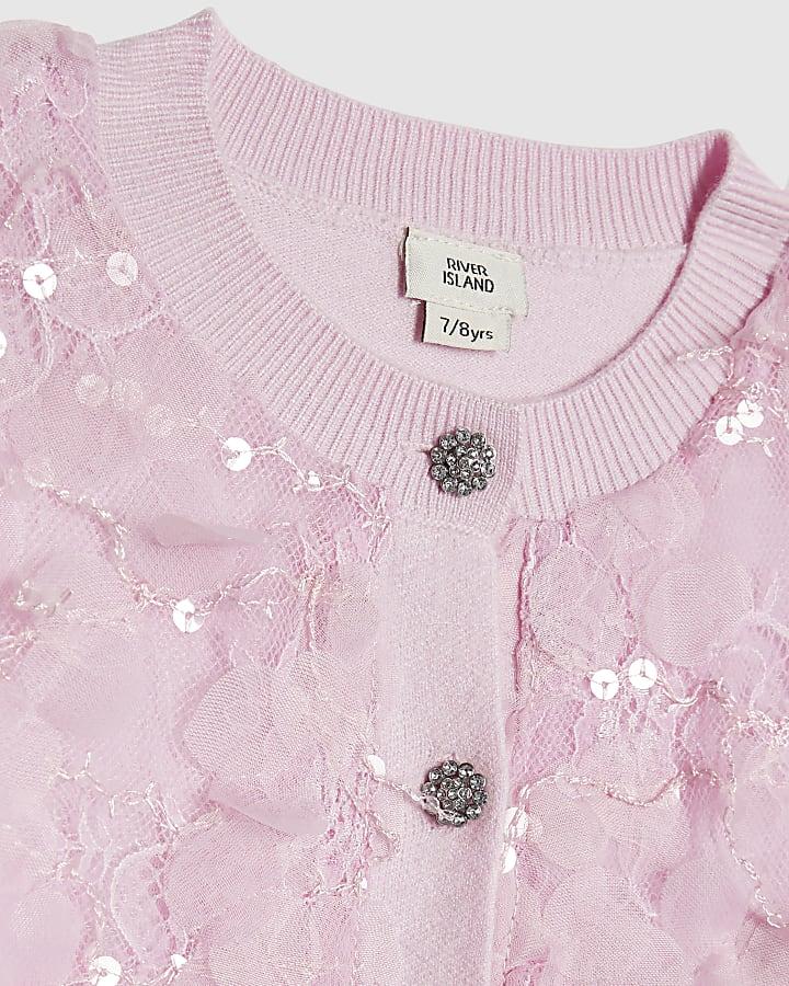 river island Girls Pink 3D Floral Skirt Set