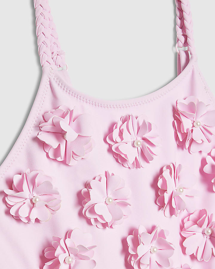 River Island Girls Pink 3D Floral Swimsuit