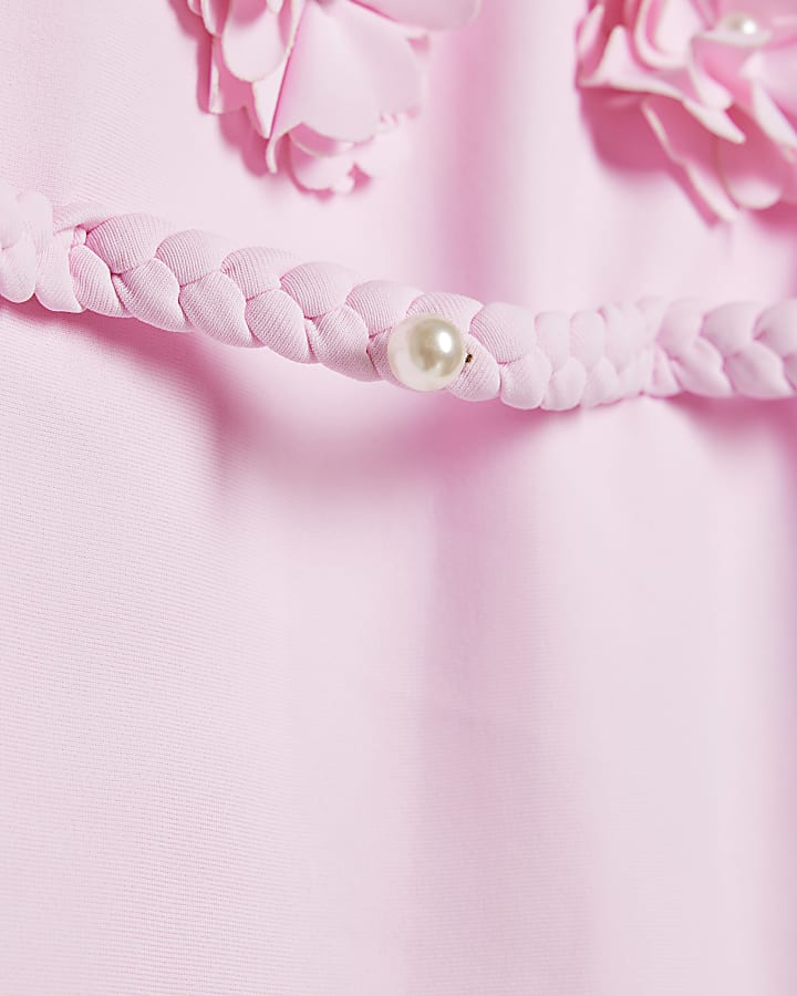 River Island Girls Pink 3D Floral Swimsuit