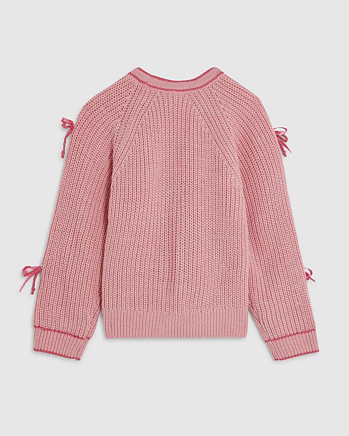 River Island Girls Pink 3D Heart And Bows Cardigan