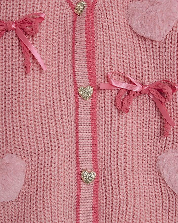 river island Girls Pink 3D Heart and Bows Cardigan