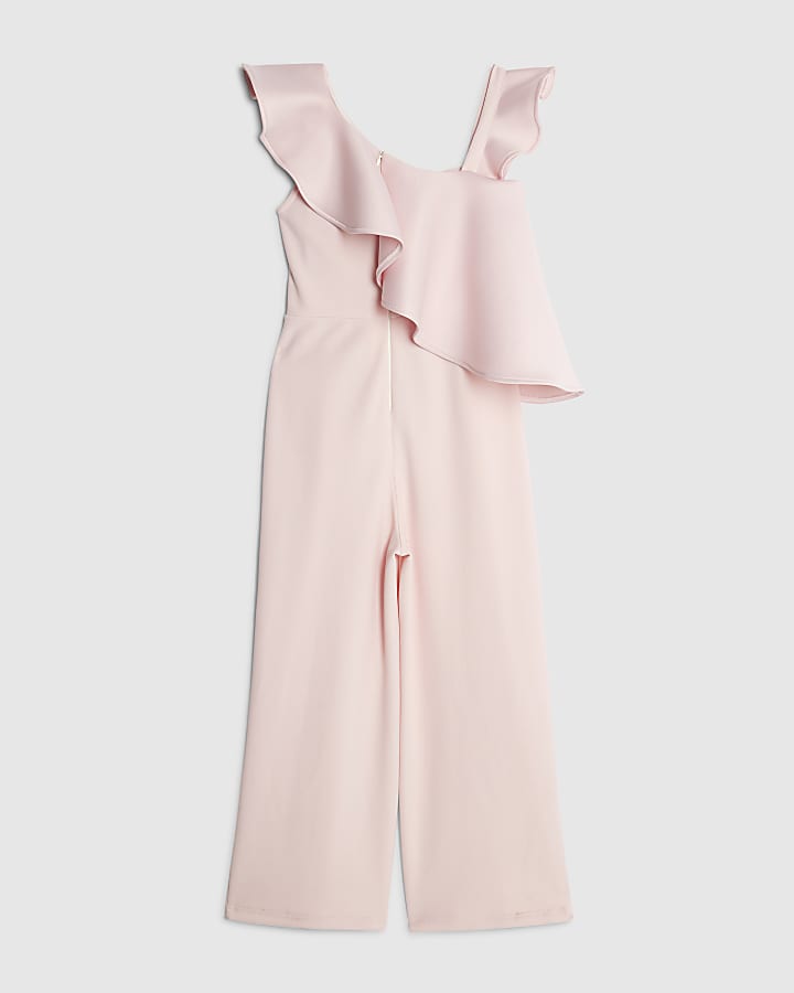 River Island Girls Pink Asymmetric Frill Jumpsuit