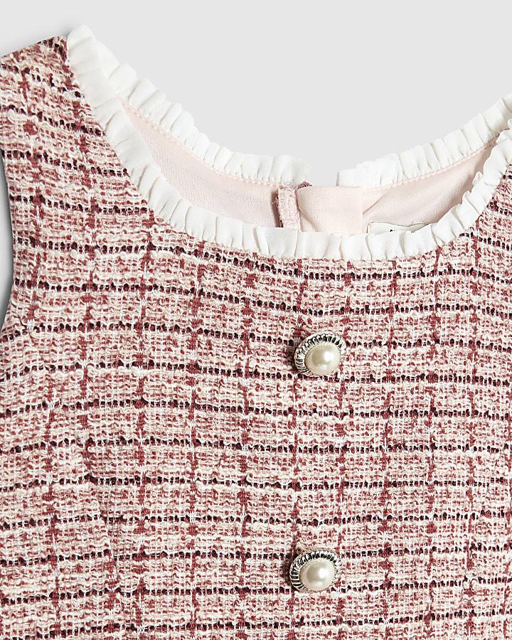 River Island Girls Pink Boucle Check Peplum Top