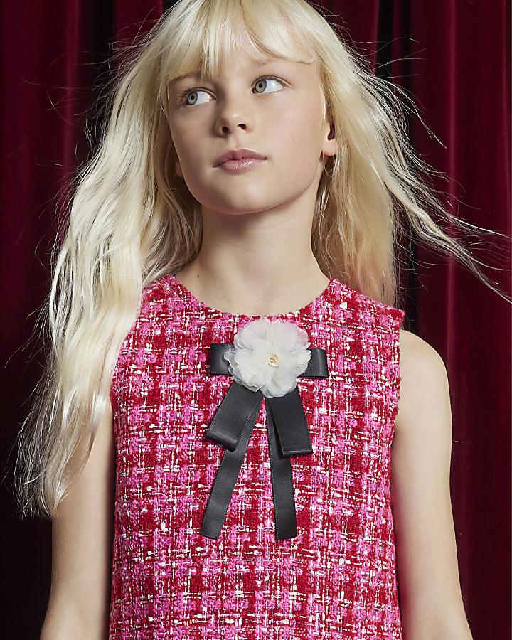 River Island Girls Pink Boucle Corsage Shift Dress