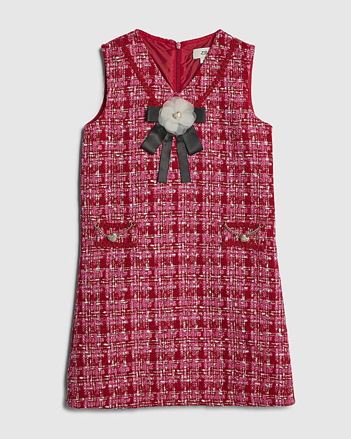 River Island Girls Pink Boucle Corsage Shift Dress