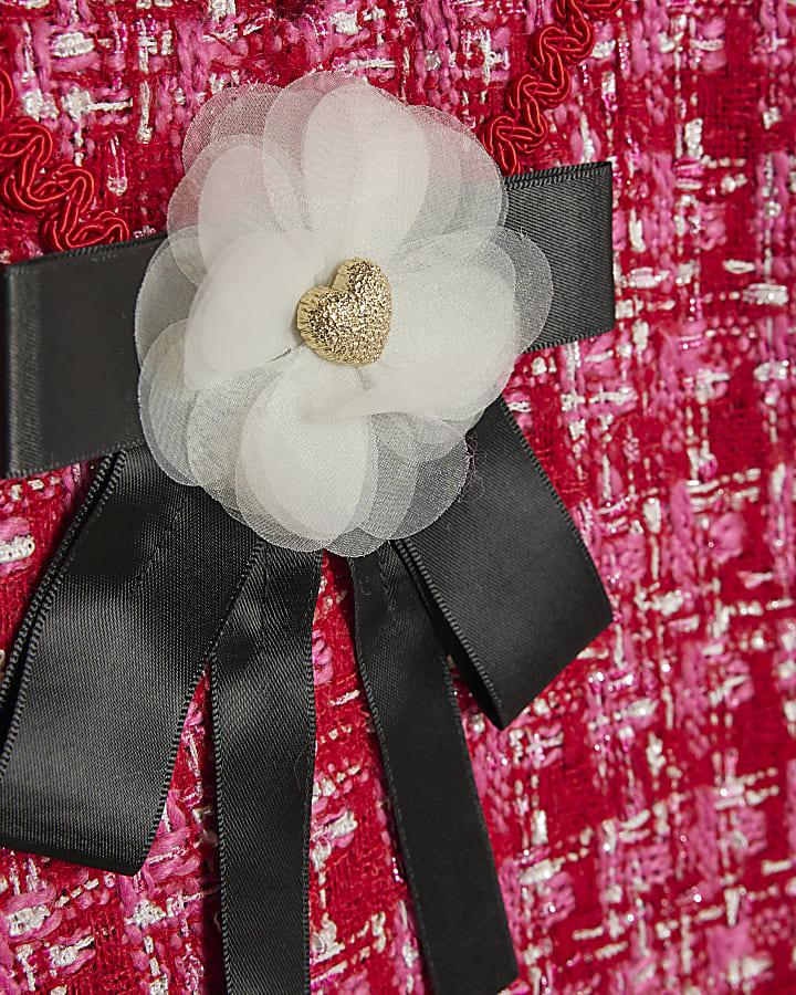 River Island Girls Pink Boucle Corsage Shift Dress