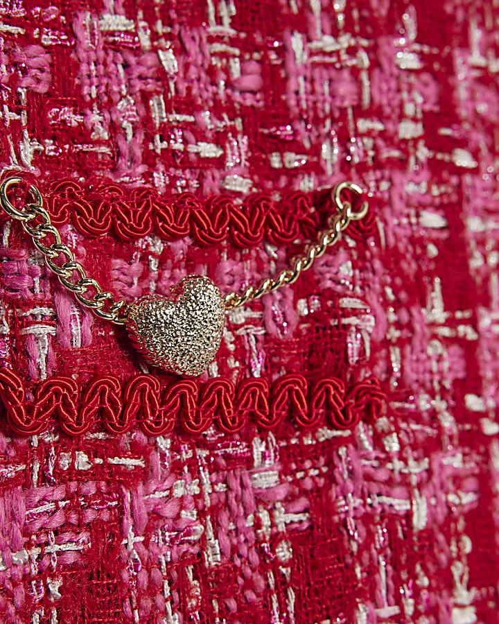 river island Girls Pink Boucle Corsage Shift Dress