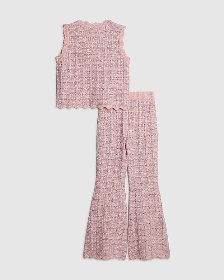 River Island Girls Pink Boucle Waistcoat Set