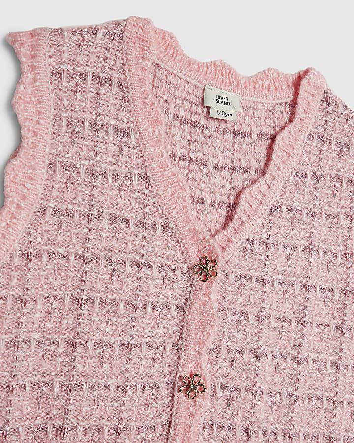 River Island Girls Pink Boucle Waistcoat Set