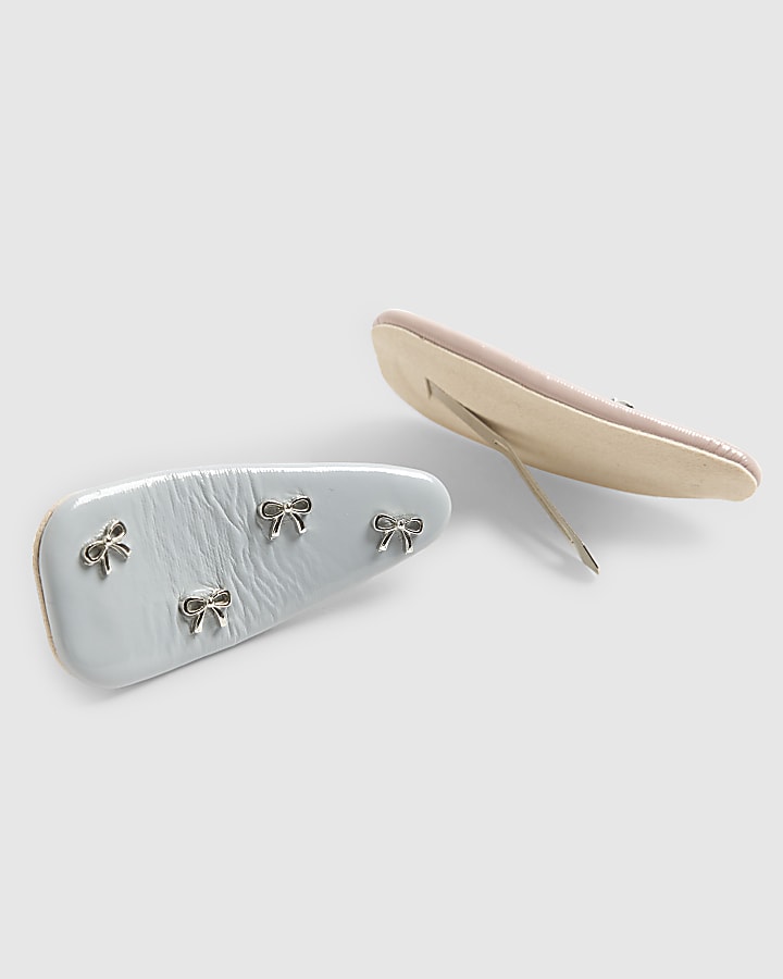 River Island Girls Pink Bow Faux Leather Hairclips