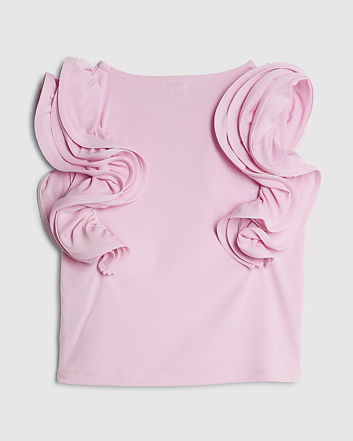 River Island Girls Pink Bow Ruffle Tank Top