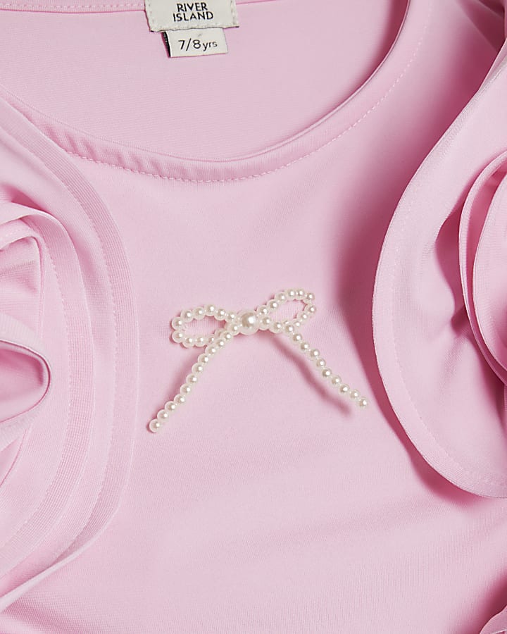 river island Girls Pink Bow Ruffle Tank Top