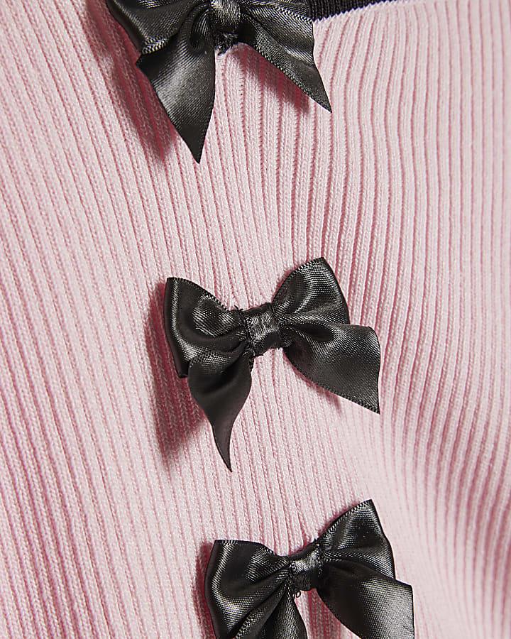 River Island Girls Pink Bow Top And Trousers Set