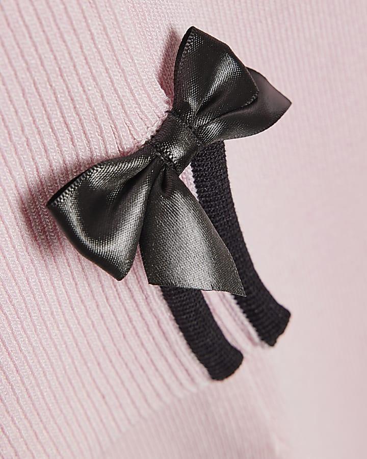 river island Girls Pink Bow Top And Trousers Set