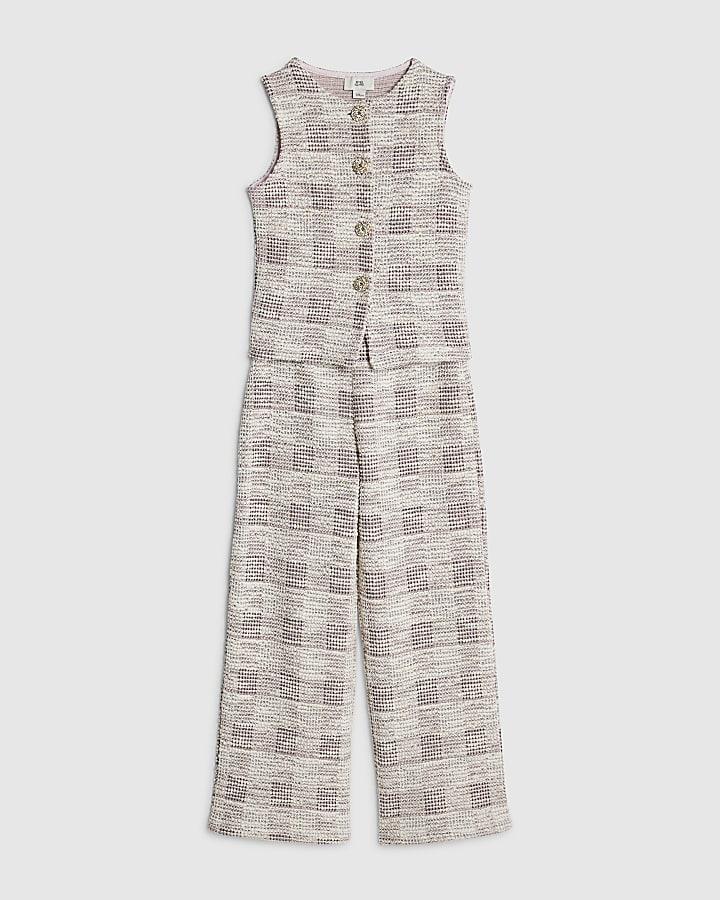 River Island Girls Pink Check Boucle Waistcoat Set