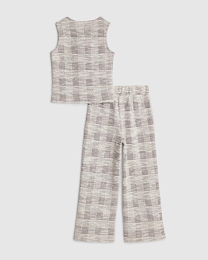 River Island Girls Pink Check Boucle Waistcoat Set