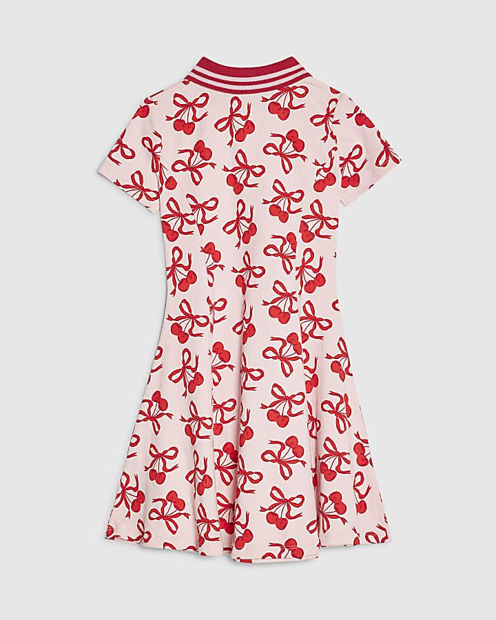 River Island Girls Pink Cherry Print Flared Dress