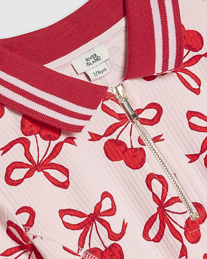River Island Girls Pink Cherry Print Flared Dress
