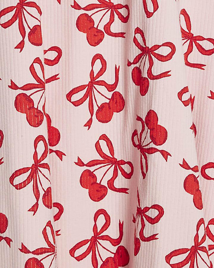 river island Girls Pink Cherry Print Flared Dress