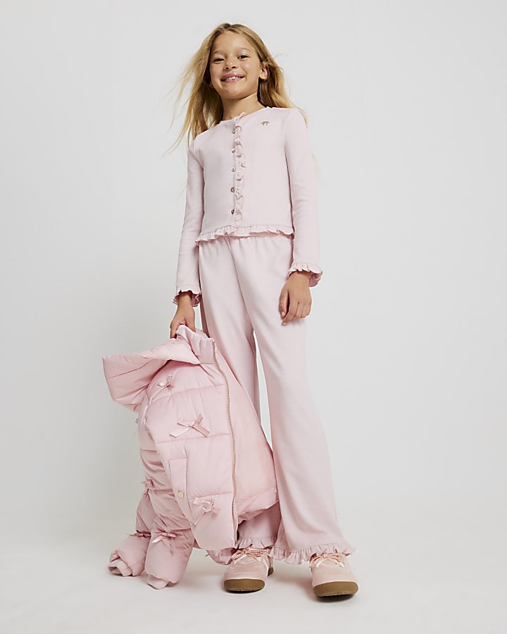 River Island Girls Pink Cosy Wide Leg Trousers Set