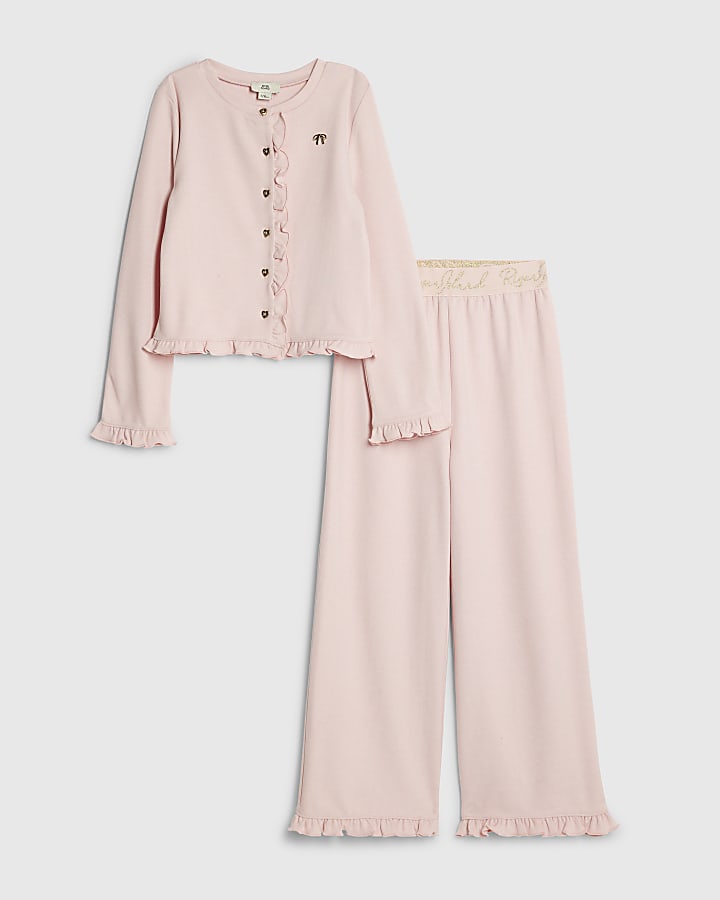 River Island Girls Pink Cosy Wide Leg Trousers Set