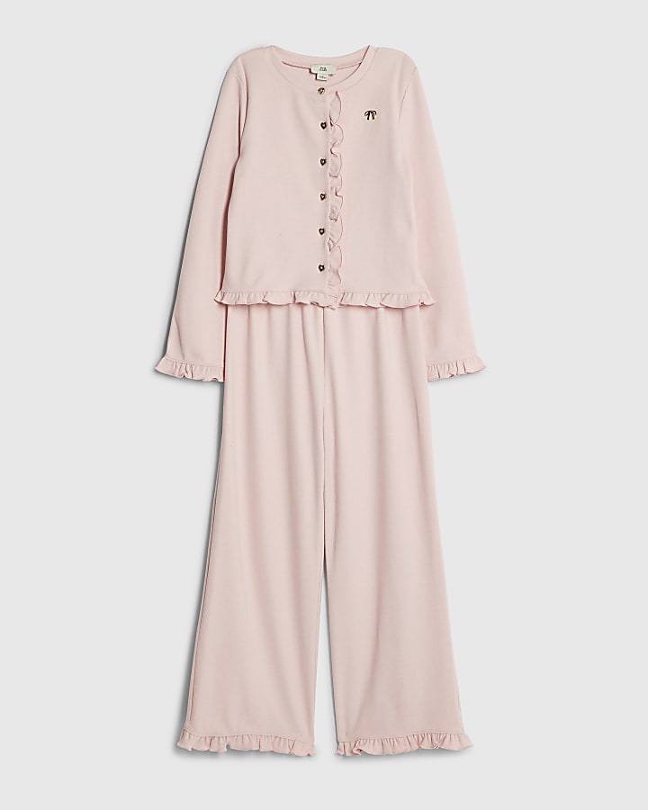 River Island Girls Pink Cosy Wide Leg Trousers Set