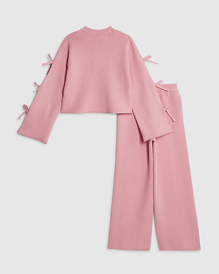 River Island Girls Pink Cut Out Bow Jumper Set