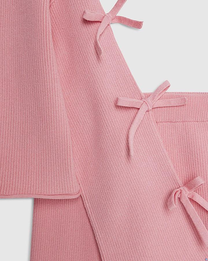 River Island Girls Pink Cut Out Bow Jumper Set