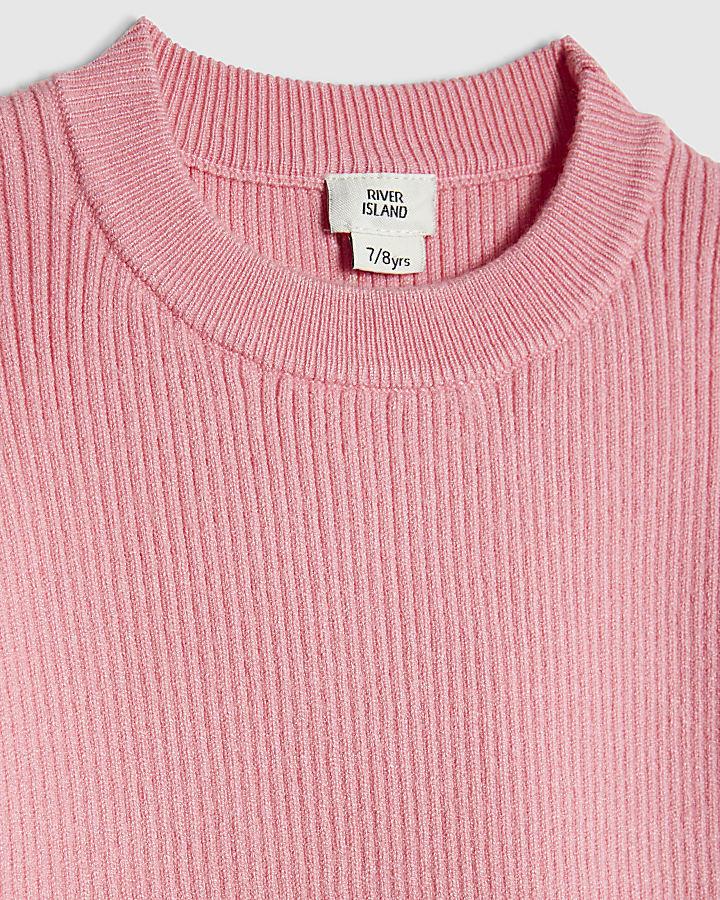 river island Girls Pink Cut Out Bow Jumper Set