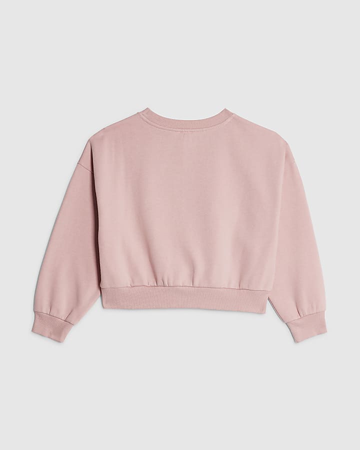 River Island Girls Pink Embellished Bow Sweatshirt