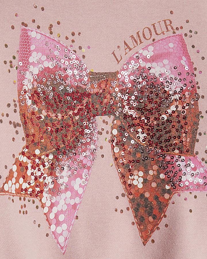 River Island Girls Pink Embellished Bow Sweatshirt