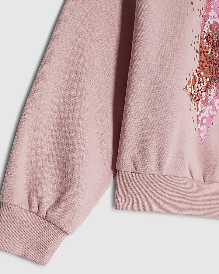 river island Girls Pink Embellished Bow Sweatshirt