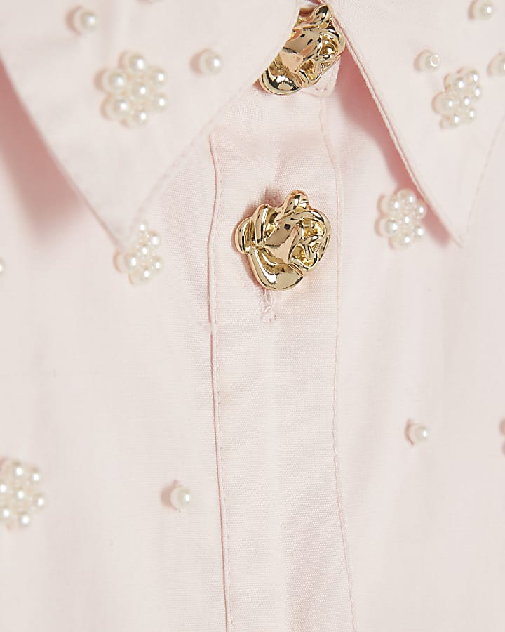 River Island Girls Pink Embellished Shirt Dress