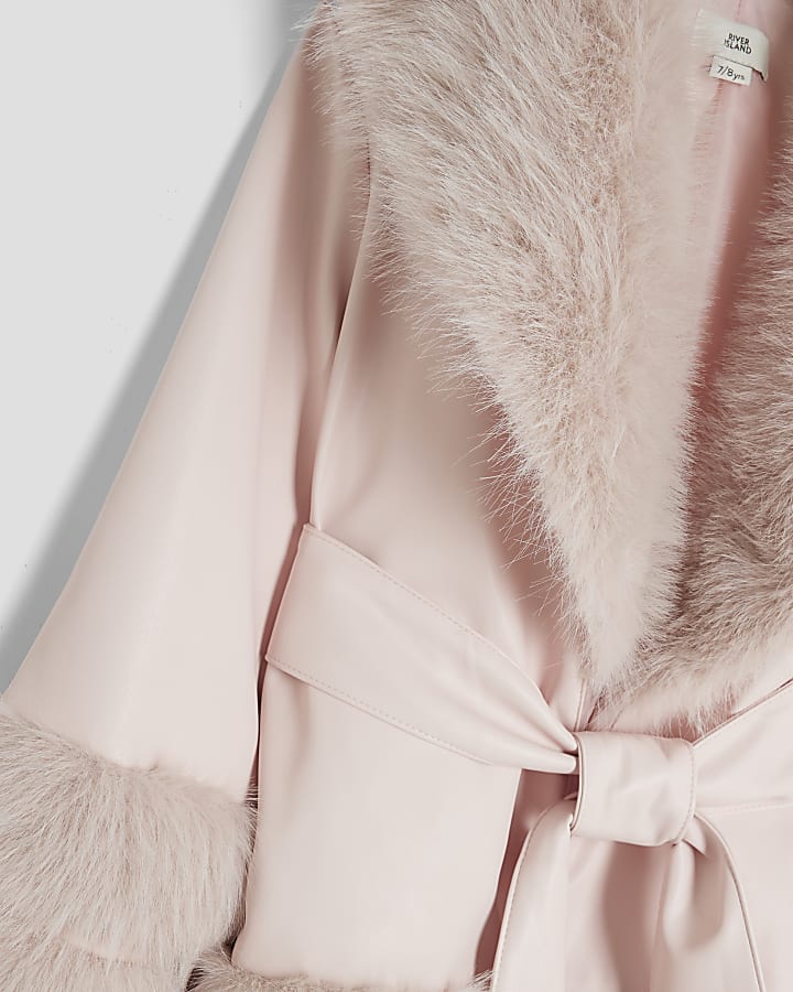river island Girls Pink Faux Fur Wrap Coat