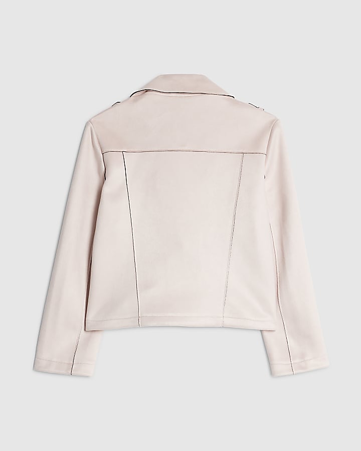 River Island Girls Pink Faux Suede Biker Jacket