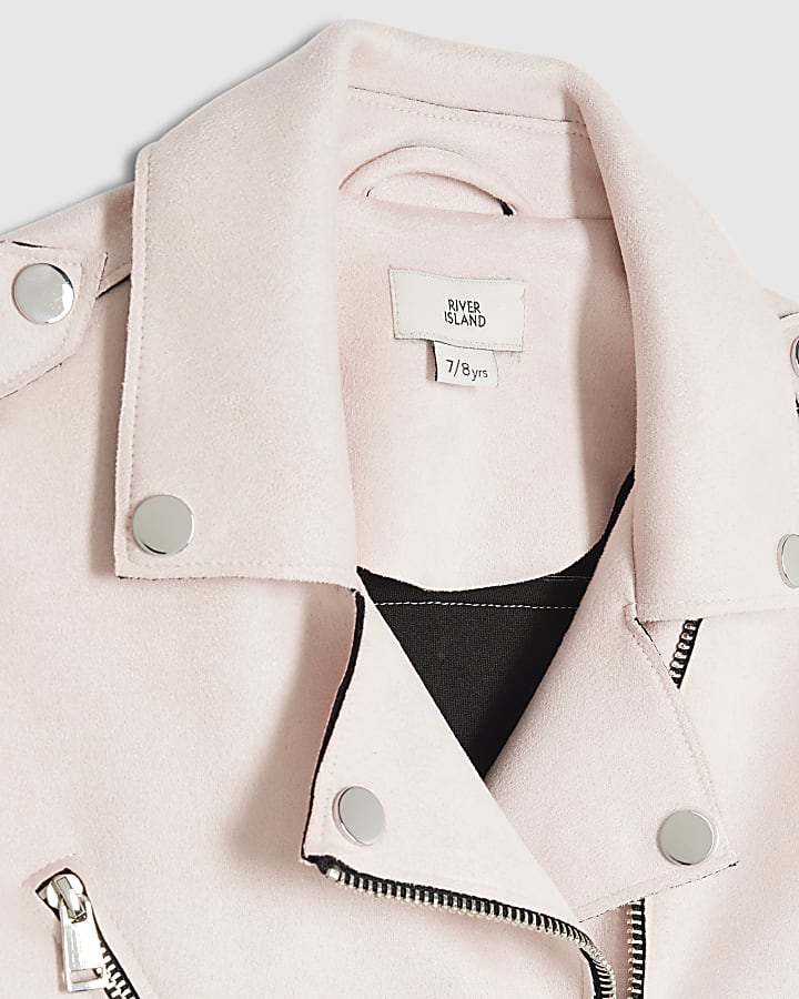 River Island Girls Pink Faux Suede Biker Jacket
