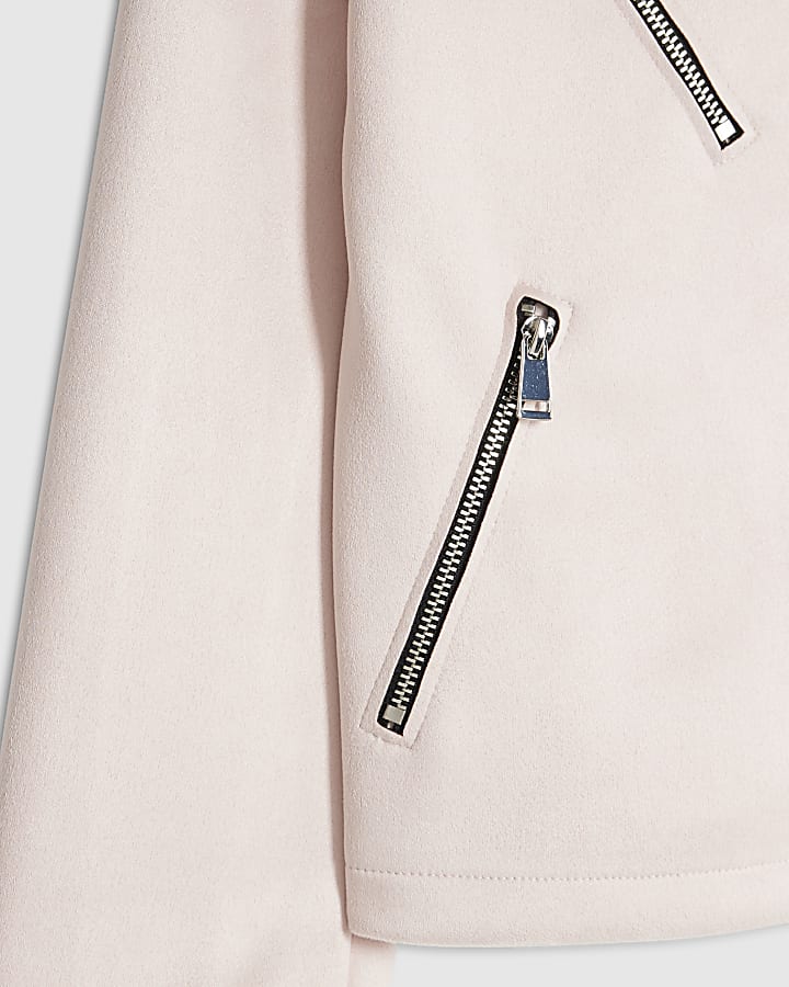 river island Girls Pink Faux Suede Biker Jacket