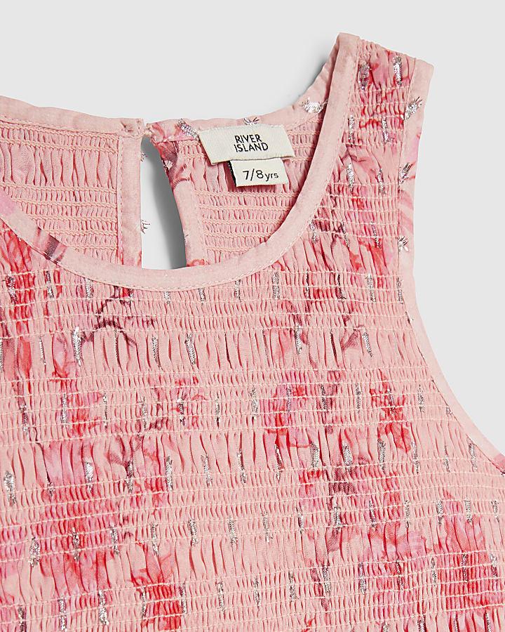 River Island Girls Pink Floral Chiffon Hem Dress