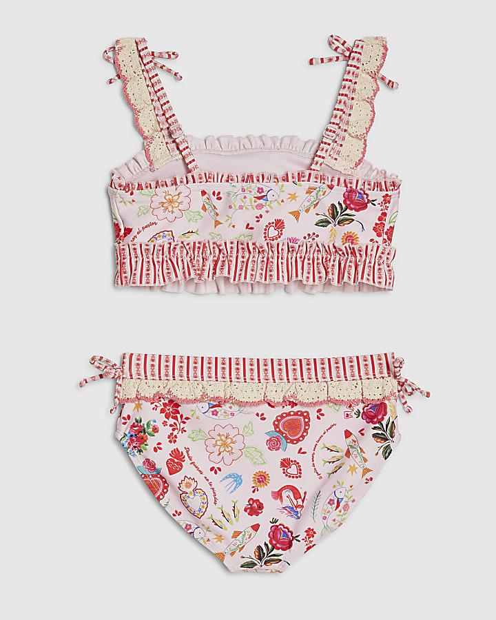 River Island Girls Pink Floral Print Bikini Set