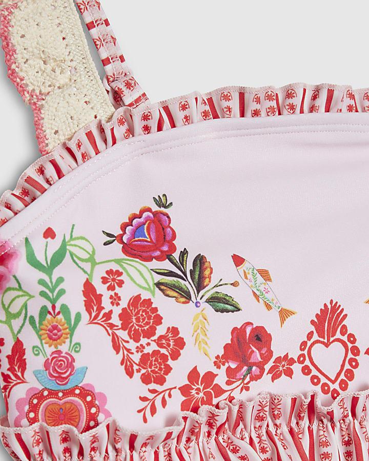 River Island Girls Pink Floral Print Bikini Set