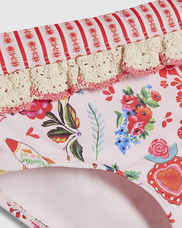 river island Girls Pink Floral Print Bikini Set