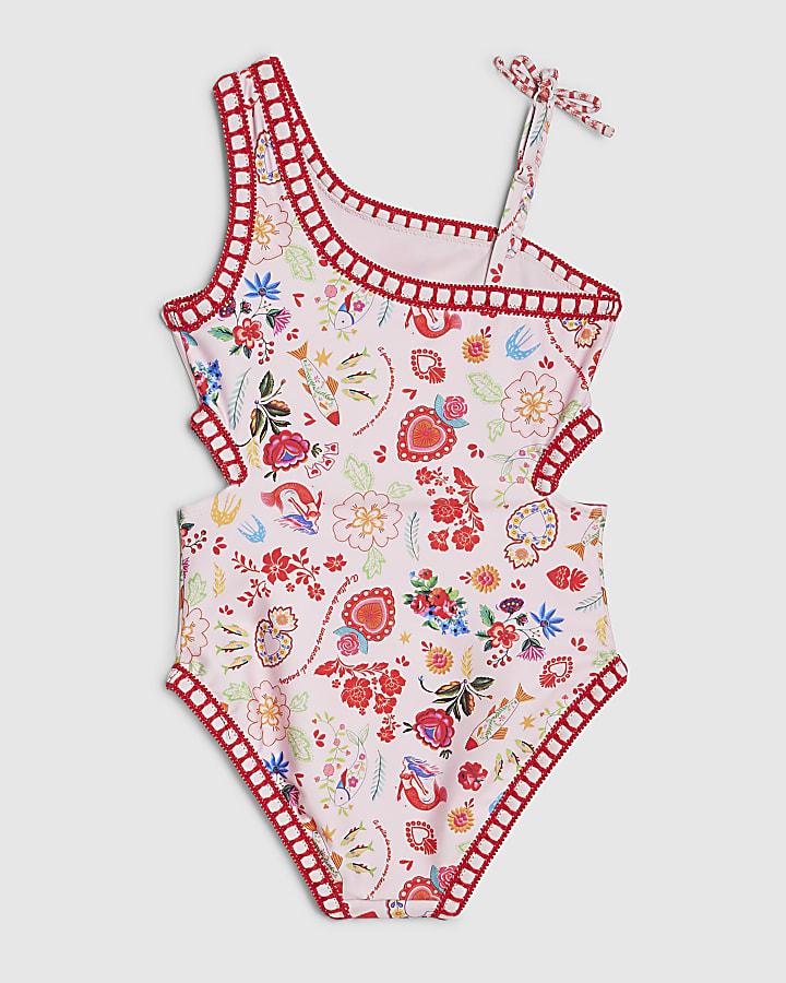 River Island Girls Pink Floral Print Swimsuit