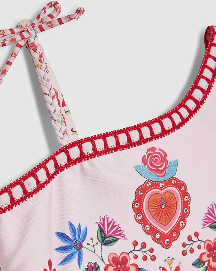 River Island Girls Pink Floral Print Swimsuit