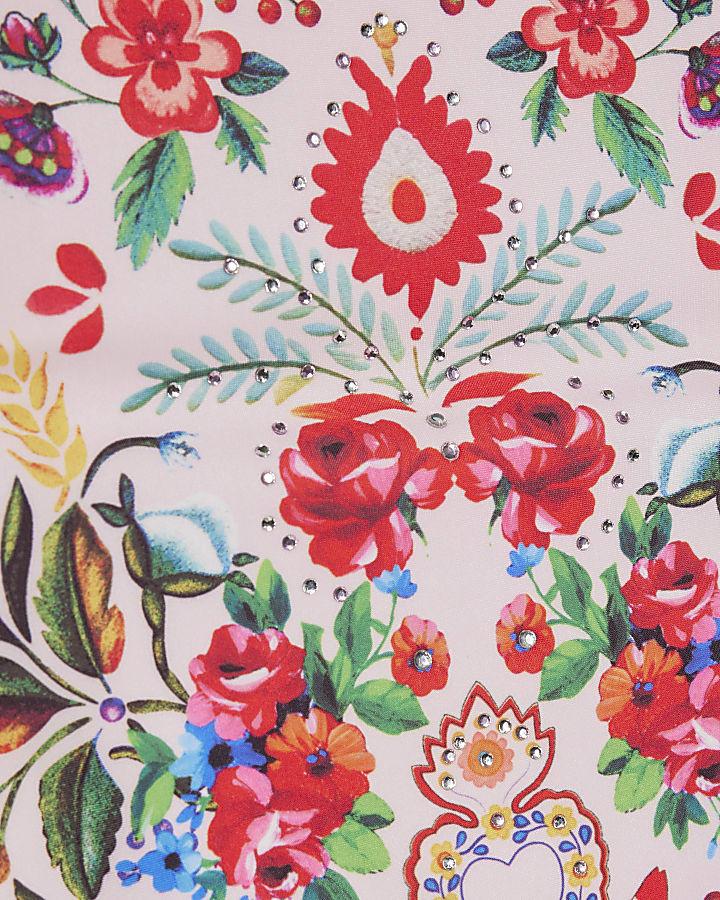 river island Girls Pink Floral Print Swimsuit